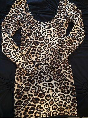 Forever 21 Leopard-Trim Scoop Neck Dress - Black & Tan